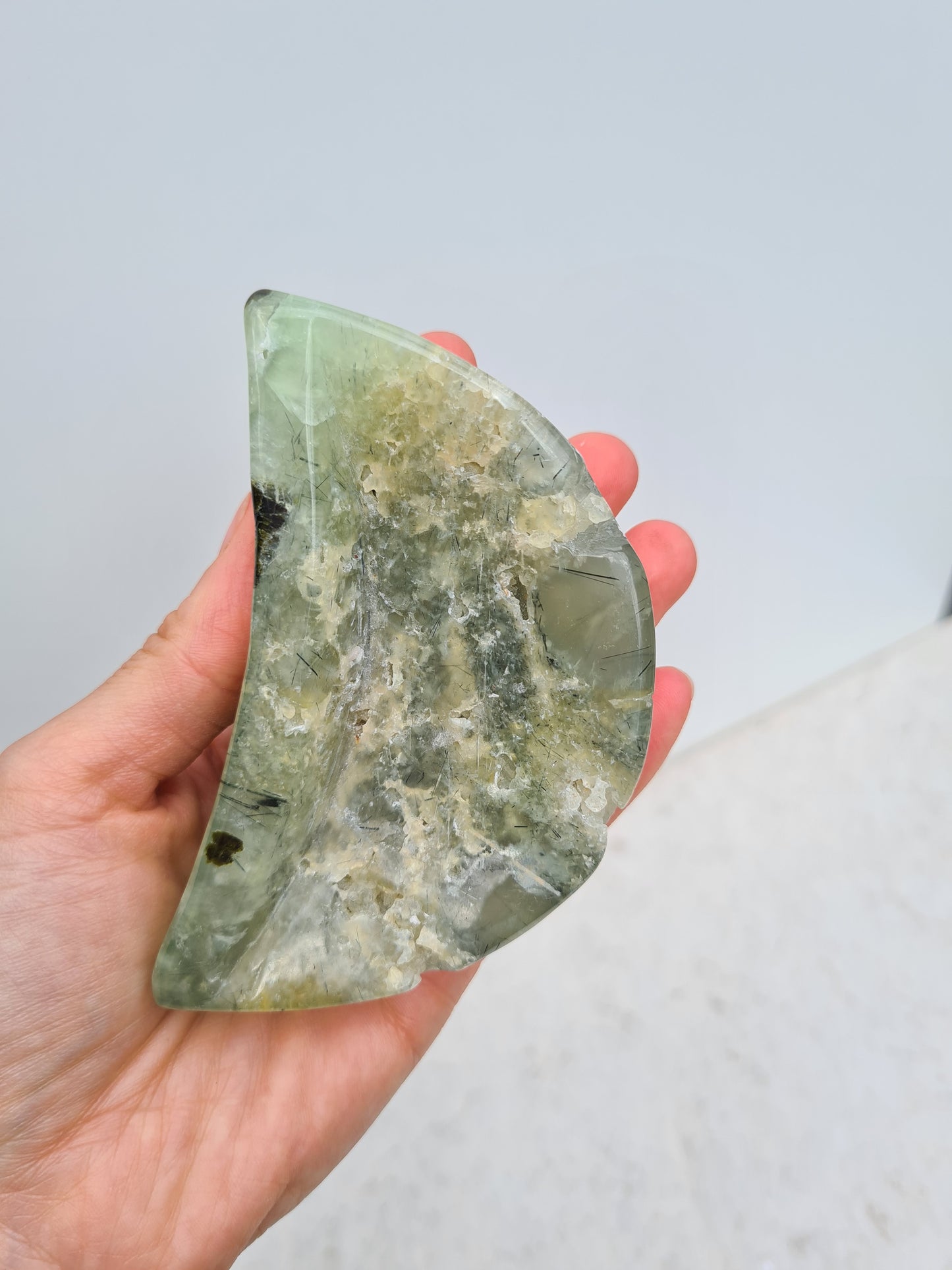 Prehnite moon bowl